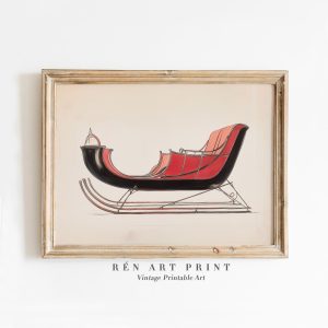 Tranh treo tường, tranh Giáng sinh mùa đông trang trí, Christmas Sleigh Art Print | Vintage Winter Wall Art | Antique Sled Printable Wall Art | Country Holiday Decor | Christmas