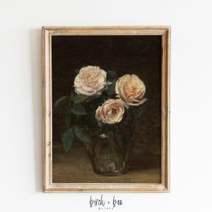 Tranh treo tường, tranh hoa cổ điển trang trí, Vintage Rose Bouquet Painting: Moody Floral Art Print
