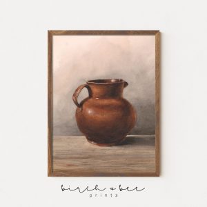 Tranh treo tường, tranh phong cảnh nhà bếp trang trí, Vintage Pottery Still Life Print: Farmhouse Kitchen Art
