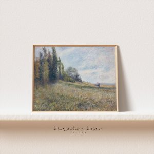 Tranh treo tường, tranh phong cảnh cổ điển trang trí, Vintage Summer Landscape Painting | French Countryside Print | Summer Wall Art #248