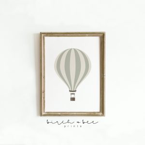 Tranh treo tường, tranh trang trí phòng bé, Hot Air Balloon Print | Neutral Nursery Wall Art | Play Room Prints