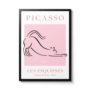Tranh treo tường, tranh động vật chân dung trang trí, Picasso Cat Line Art Exhibition Print, Modern Wall Art Décor, Art Museum Mid-Century Poster, Home Décor Gift Idea, framed A6 A5 A4 A3 A2 A1
