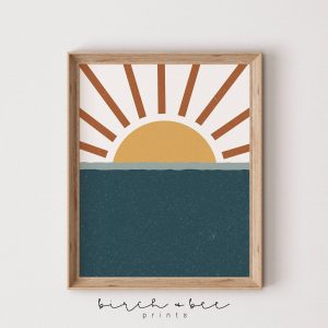 Tranh treo tường, tranh biển trang trí phòng bé, Abstract Ocean Sunset Art Print | Kids Room Decor | Nursery #7