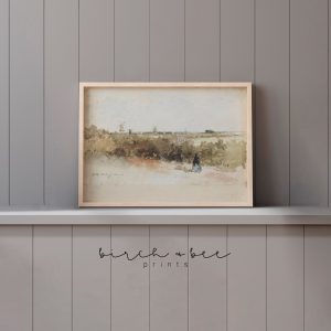 Tranh treo tường, tranh phong cảnh hiện đại trang trí, Vintage Neutral Toned Watercolor | Abstract Landscape Painting | Farmhouse MAILED WALL ART #88