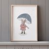 Tranh treo tường, tranh trang trí phòng bé, Mouse Rainy Day Art Print: Nursery Illustration