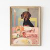 Tranh treo tường, tranh động vật trang trí, Pink Sausage Dog Art Print - - Sausage Dog Gift, Dachshund Wall Art, Quirky Print Wiener Dog poster