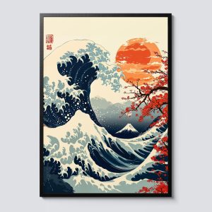 Tranh treo tường, tranh phong cảnh biển trang trí, Great Wave Poster, Wave and Mount Fuji Print, Japanese Cartoon Style Wall Art, Anime Sea Landscape Decor, Ukiyo-e Illustration Gift