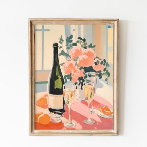 Tranh treo tường, tranh đồ uống nhà bếp trang trí, Champagne Soft Pink Retro Print, Preppy Wall Art Bar Cart Prints, Danish Pastel Aesthetics, Vintage Pink Cin-Cin Kitchen Decor