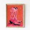 Tranh treo tường, tranh động vật trang trí phòng bé, Pink Cowgirl Boots Painting Print | Western Aesthetic Nursery Printable Art | Country Dorm Room Wall Art, Boho Girly Poster