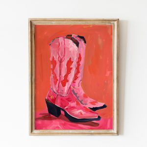 Tranh treo tường, tranh động vật trang trí phòng bé, Pink Cowgirl Boots Painting Print | Western Aesthetic Nursery Printable Art | Country Dorm Room Wall Art, Boho Girly Poster