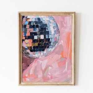 Tranh treo tường, tranh trang trí, Mirrorball Poster |  Hot Pink Wall Art | Printable Art | Disco Ball Decor | Disco Print | Soft Pink | Preppy Stuff | Dopamine Decor