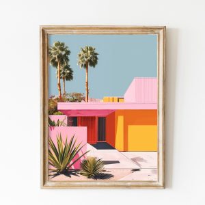 Tranh treo tường, tranh trang trí, Modernist Architecture Print, Midcentury Palm Springs Palm Tree Art, Vivid Colors Wall Art, Geometric Minimalist Summer Print