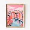 Tranh treo tường, tranh hoa chân dung trang trí, Cute Amsterdam Canals Travel Poster, Netherlands Architecture Print, Soft Pink Wall Art, Romantic Amsterdam Flowers Print, Holland Dutch Art