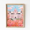 Tranh treo tường, tranh hoa chân dung trang trí, Budapest Hungary Travel Poster, Flowers Print, Pink Budapest Parliament Print, Light Pink Art, Chic Romantic Budapest Print Home Decor
