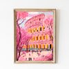 Tranh treo tường, tranh chân dung trang trí, Rome Travel Poster - Pink Colosseum Print, Italy Wall Art, Spring in Rome Decor, Chic Romantic Travel Print, Pastel European Art