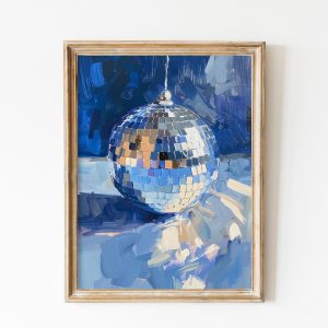 Tranh treo tường, tranh trang trí, Blue Mirrorball Poster, Hot Blue Wall Art, Printable Art, Disco Ball Decor, Disco Print, Soft Blue, Preppy Stuff, Y2K Dopamine Decor