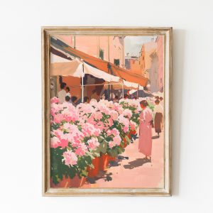 Tranh treo tường, tranh hoa cổ điển trang trí, Flower Market Italy Rome Print | Preppy Wall Art | Antique Botanical Art | Hydrangea Painting | Vintage Flower Print | Coquette Room Decor