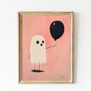 Tranh treo tường, tranh trang trí phòng bé, Pink Ghost Printable, Pink Halloween Decor, Ghost Art print, Halloween nursery, Cute spooky, Cute Halloween Creature Print
