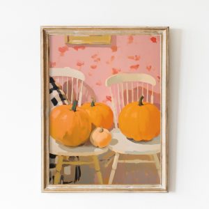Tranh treo tường, tranh hoa phong cảnh trang trí, Farmhouse Halloween Cottage Core Art Wall Pink Cats Dorm Decor Light Pink Floral Halloween Wall Art Pumpkin Painting Fall Decor Autumn Print