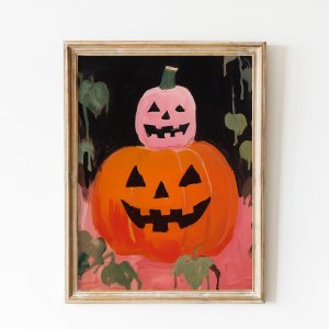 Tranh treo tường, tranh trang trí phòng bé, Cute Halloween Creature Print, Pumpkin Printable, Pink Halloween Decor, Cute Art print, Halloween Nursery, Cute Spooky, Ready to Print