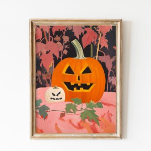 Tranh treo tường, tranh cổ điển trang trí phòng bé, Cute Halloween Creature Print, Retro Pumpkin Printable, Pink Halloween Decor, Cute Art print, Halloween Nursery, Cute Spooky Ready to Print