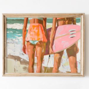 Tranh treo tường, tranh động vật biển trang trí, Coastal Cowgirl Surf Print, Surfing Retro Poster, Light Pink Preppy Wall Art, Beachy Apartment Decor, Beach House Decorating, Surfers Gift