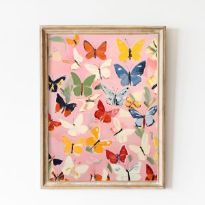 Tranh treo tường, tranh cổ điển trang trí phòng bé, Pink Butterflies Wall Art, Retro Girly Printable Wall Art, Vintage Butterfly Poster Nursery Room Art Pink Preppy Room Decor, Girl Dorm Decor