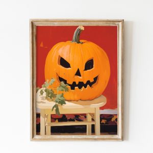 Tranh treo tường, tranh cổ điển trang trí phòng bé, Cute Halloween Creature Print, Retro Pumpkin Printable, Red Halloween Decor, Cute Art print, Halloween Nursery, Cute Spooky Ready to Print
