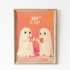Tranh treo tường, tranh đồ uống trang trí, Pink Ghost Printable, Bar Cart Light Pink Halloween Decor, Funny Booze Halloween Party Decor, Cute spooky, Quote Halloween Creature Print