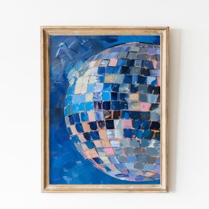 Tranh treo tường, tranh trang trí, Blue Mirrorball Poster, Hot Blue Wall Art, Printable Art, Disco Ball Decor, Disco Print, Girly Soft Blue, Preppy Stuff, Y2K Dopamine Decor
