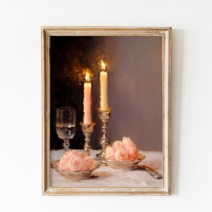 Tranh treo tường, tranh hoa chân dung trang trí, Renaissance Romantic Print, Girl Dinner Print Flowers Trendy Wall Art Candle Painting Girl Dorm Decor Vintage Baroque Painting Danish Art