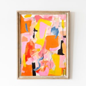 Tranh treo tường, tranh trừu tượng trang trí, Colorful abstract print, soft pastel acrylic painting , teen girl room dorm decor, preppy modern wall art, apartment decor