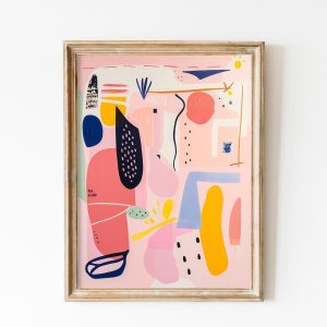 Tranh treo tường, tranh trừu tượng trang trí, Colorful abstract print, Kandinsky soft pastel acrylic painting , teen girl room dorm decor, preppy modern wall art