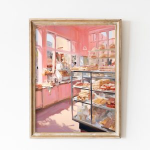 Tranh treo tường, tranh nhà bếp cổ điển trang trí, Pink Vintage Sweets Shop Print, French Decor, Paris Pastry Wall Art Pastel Pink, Trendy Kitchen Decor, Coquette Room Decor, Desert Painting