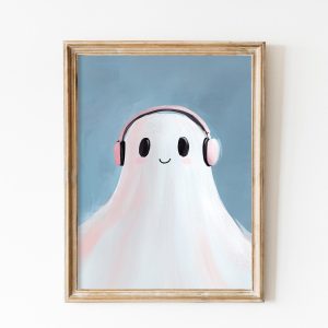 Tranh treo tường, tranh cổ điển trang trí phòng bé, Vintage Halloween Boys Room Decor Printable, Blue Boys Spooky Wall Art, Halloween Nursery Decor, Cute Ghost Painting Boy Print Kids Room Art