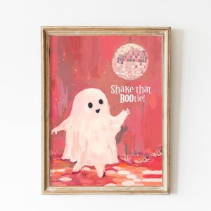 Tranh treo tường, tranh trang trí, Pink Mirrorball Ghost Poster, Boogie Halloween Decor, Groovy Preppy Dorm Art, Funny Disco Cute Spooky, Shake your Bootie Creature Print