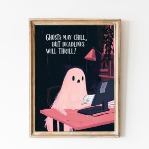 Tranh treo tường, tranh mùa đông trang trí, Pink Halloween Decor For Office, Pink Ghost Wall Art, Spooky Gift for Work Colleague, Office Funny Art, Soft Pink Cute Ghost Printable Art