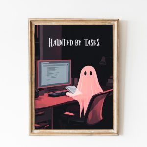Tranh treo tường, tranh mùa đông trang trí, Pink Halloween Decor For Office, Pink Ghost Wall Art, Spooky Gift for Work Colleague, Office Funny Art, Soft Pink Cute Ghost Printable Art