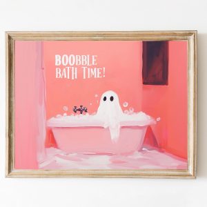 Tranh treo tường, tranh trang trí, Pink Halloween Bathroom Art, Cute Ghost in Bath Halloween Print, Funny Pink Bathroom Printable Wall Art, Spooky Pink Decor, Funny Halloween