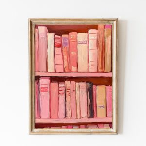 Tranh treo tường, tranh trang trí, Book Lover Print, Stack of Books Painting, Bookworm Printable Art, Soft Pink Trendy Wall Art, Print, Apartment Aesthetic, Pastel Art