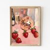 Tranh treo tường, tranh trang trí, Mirrorball with Strawberries Poster, Hot Pink Wall Art, Printable Art, Disco Ball Decor, Soft Pink, Preppy Stuff, Y2K Dopamine Decor