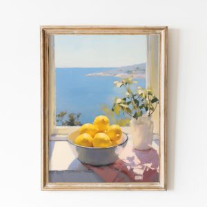 Tranh treo tường, tranh nhà bếp biển trang trí, Amalfi Coast Print, Fruits Basket poster, Vintage Lemon Painting, Costal Print, Retro Lemons Wall Art, Kitchen Wall Decor, Summer Dorm Art