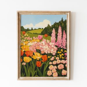 Tranh treo tường, tranh hoa phong cảnh trang trí, Pastel Botanical Wildflower Painting Printable Colorful Farmhouse Decor Pink Floral Wall Art Aesthetic Apartment Decor Trendy Wildflower