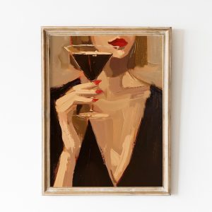 Tranh treo tường, tranh chân dung đồ uống trang trí, Retro Espresso Martini Poster, Women Portrait, Elegant Girly College Dorm Room Decor, Cocktail Painting Poster Cocktail Prints