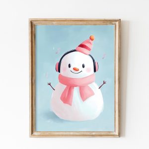Tranh treo tường, tranh Giáng sinh mùa đông trang trí, Cute Blue Snowman Wall Art Print for Boys Room Winter Nursery Decor, Kids Preppy Christmas Printable,  Baby Boy Printable Xmas Wall Art