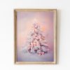 Tranh treo tường, tranh Giáng sinh mùa đông trang trí, Pastel Pink Christmas Tree Art, Pink Bows Xmas Tree Wall Art, Kids Winter Xmas Decor, Preppy Christmas Painting for Nursery Room