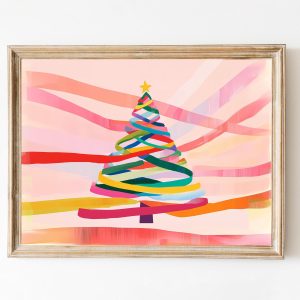 Tranh treo tường, tranh Giáng sinh mùa đông trang trí, Contemporary Pastel Pink Christmas Tree Art, Abstract Pink Xmas Tree Wall Art, Kids Winter Xmas Decor, Preppy Christmas Modern