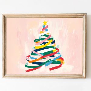 Tranh treo tường, tranh Giáng sinh mùa đông trang trí, Minimalist Pastel Pink Christmas Tree Art, Abstract Contemporary Pink Xmas Tree Wall Art, Kids Winter Xmas Decor, Preppy Xmas Modern