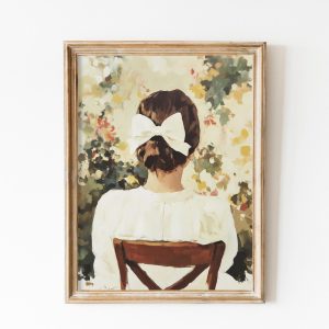 Tranh treo tường, tranh phong cảnh chân dung trang trí, Retro Cottage Core Portrait, White Bow Girl Portrait, Vintage Decor, Renaissance Girls Room Art, Pastel Painting, Preppy Funky Print