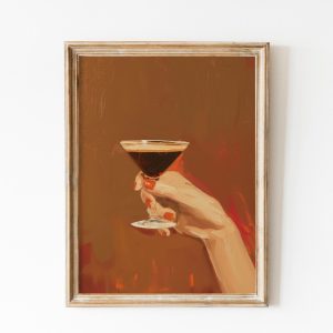 Tranh treo tường, tranh đồ uống cổ điển trang trí, Retro Espresso Martini Minimalist Poster, Elegant Girly College Dorm Room Decor, Hands Cocktail Painting Poster Cocktail Prints
